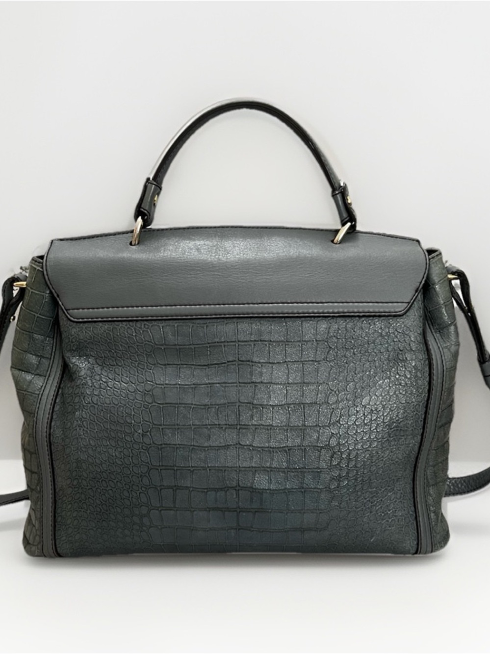 MCM Mocha Luxe Handbag 2010 Vintage Croco Leather Satchel Bag Rare Khaki Gray - Picture 4 of 16